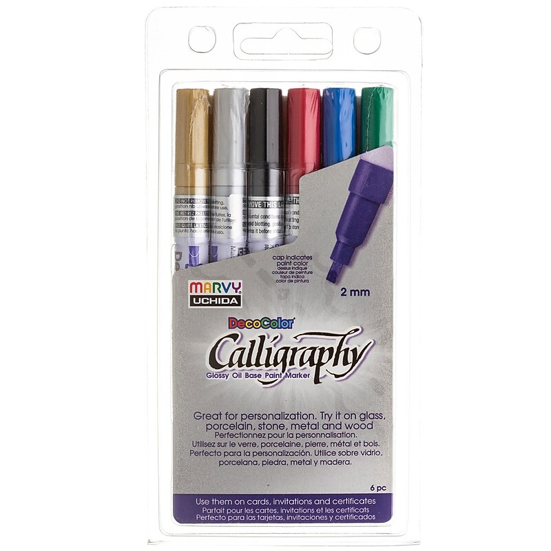 Uchida Calligraphy Paint Marker Set, Oil-Based Ink, Assorted Colors, 6/Pack (UCH1256A) image 1
