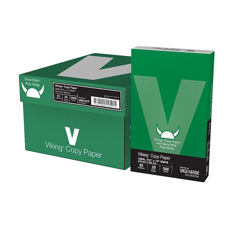 Quill Brand 8.5" x 14" CopyPaper 20 lbs., 92 Brightness, White, 5000 Sheets/Ream (VK814CT) image 1