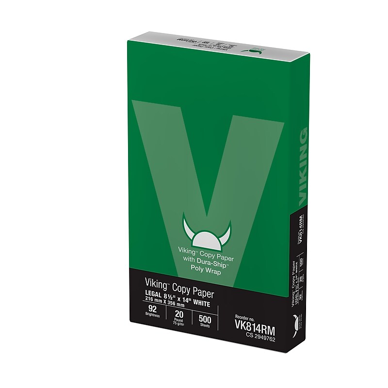 Dura-Ship Viking 8.5" x 14" Poly Wrap Copy Paper, 20 lbs., 92 Brightness, 500 Sheets/Ream (VK814Ream) image 1