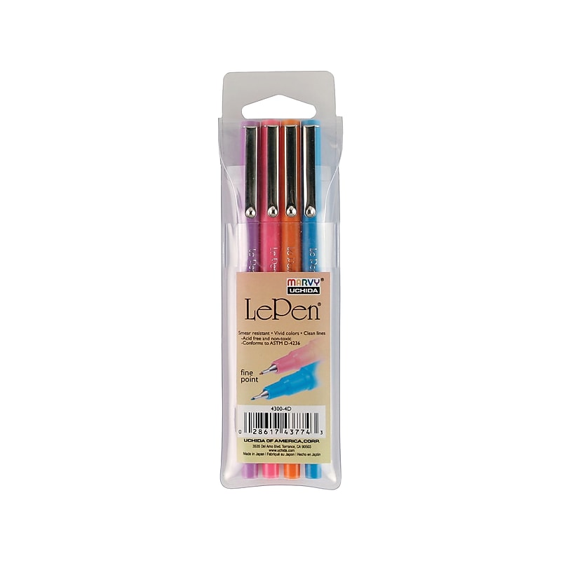 Marvy Uchida LePen Brilliant Set Ballpoint Pens, Extra Fine Point, Assorted Inks, 4/Pack (4300_4D) image 1