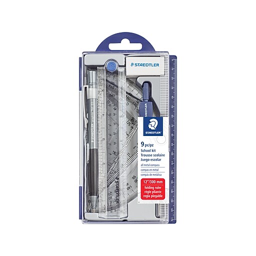Staedtler Math Set, 7.75" x 3.75", Silver/Blue (550 60S92) Staples