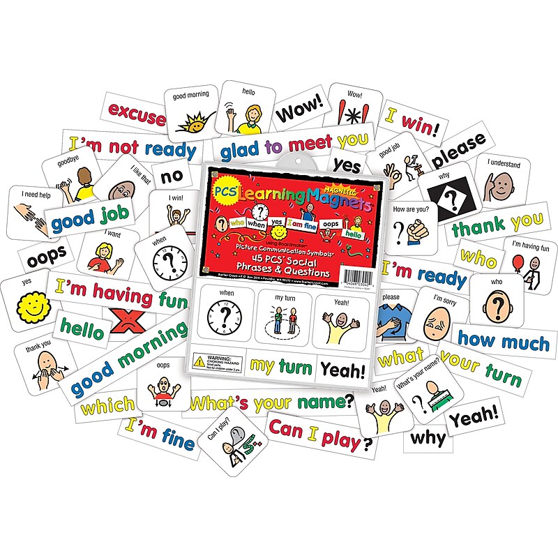 Barker Creek PCS Learning Magnets, 45 Social Phrases & Questions, 90 Magnetic Pieces/Pack (LM3040) image 1