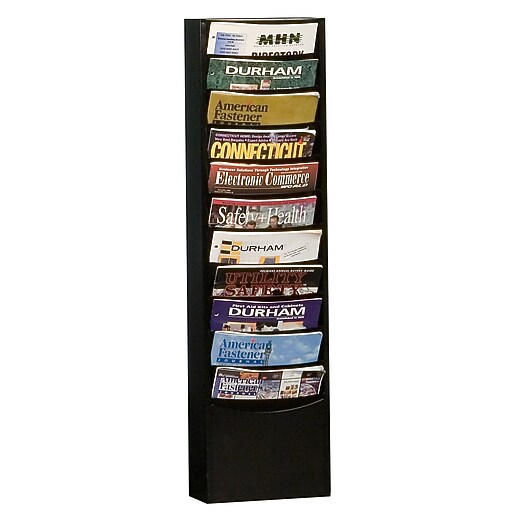 Durham ConTur Literature Holder, 36" x 9 3/4", Wall Mounted, Black