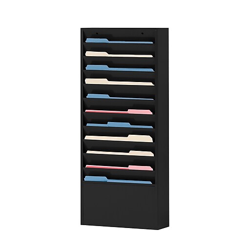Durham WidePocket Vertical Literature Racks, 10 Pocket, Black Staples