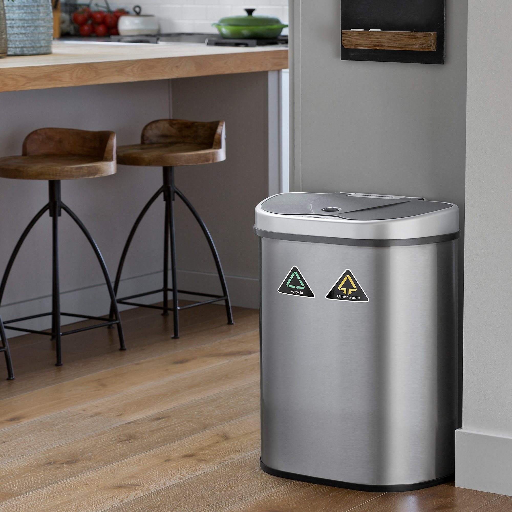 Nine Stars Stainless Steel Motion Sensor Trash & Recycling Bin Combo, 18.5 Gallon (DZT-70-11R) Sansujyuku sansujyuku.com