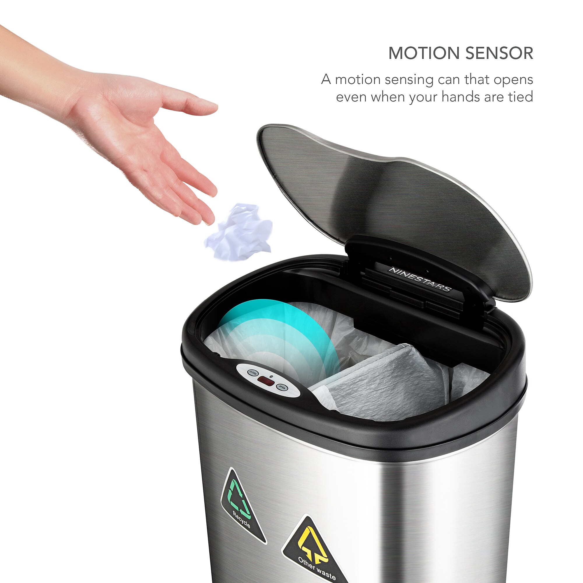Nine Stars 13.2 Gallon Stainless Steel Motion Sensor Recycle Trash Can (DZT-50-13R) Sansujyuku sansujyuku.com
