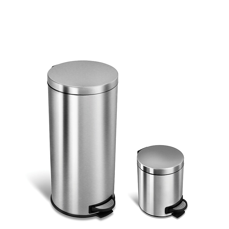 Nine Stars Stainless Steel Step Trash Cans, Silver, 2/Pack (CB-SOT-30-1/5-1) image 1