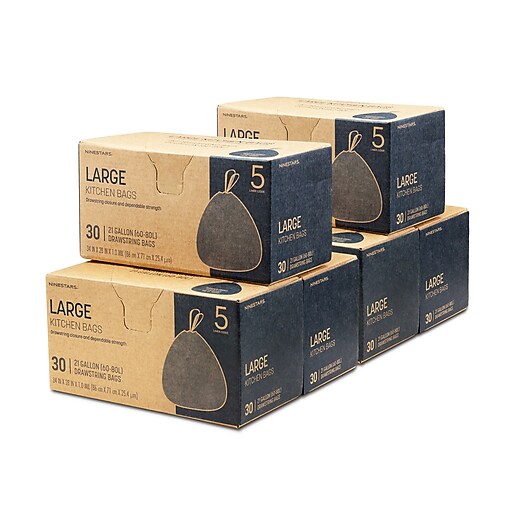 Nine Stars Drawstring Trash Bags, 21 Gallon, 30 Bags/Box, 6 Boxes/Case