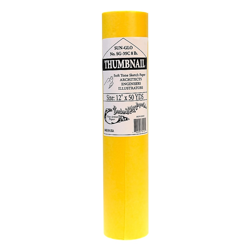 Borden & Riley Sun-Glo 12' x 50 Yd 8 lb Thumbnail Sketch Paper Rolls, Canary (35CR125000) image 1