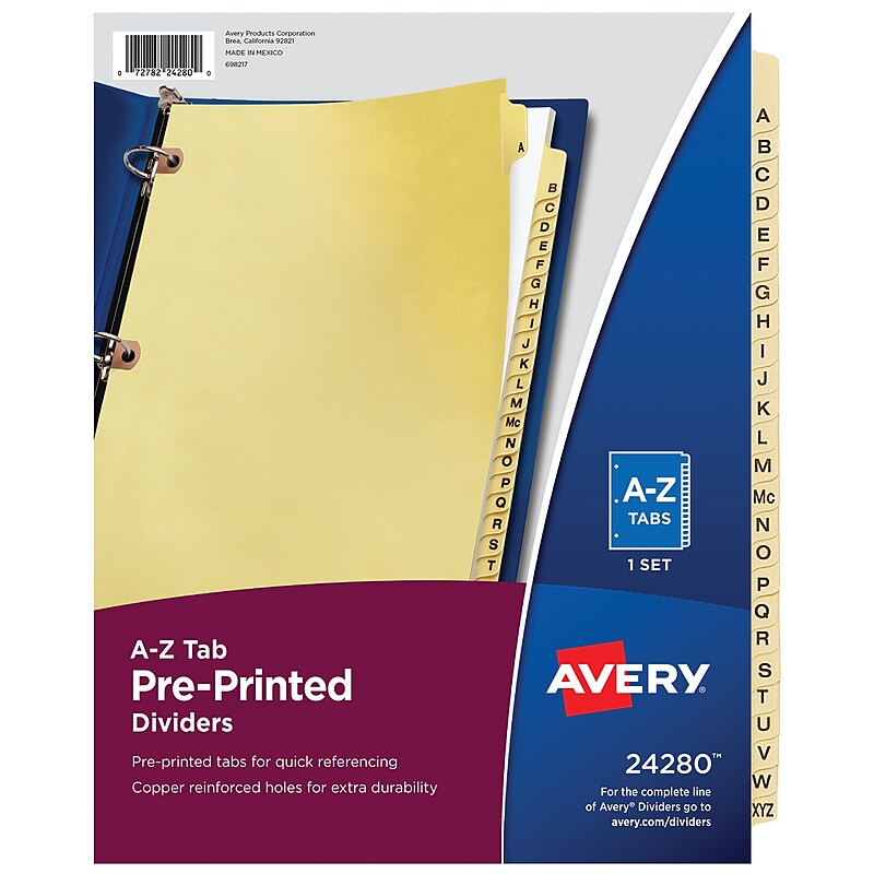 Avery Pre-Printed Paper Dividers with Laminated Tabs, A-Z Tabs, Buff, Copper Reinforced (24280) image 1