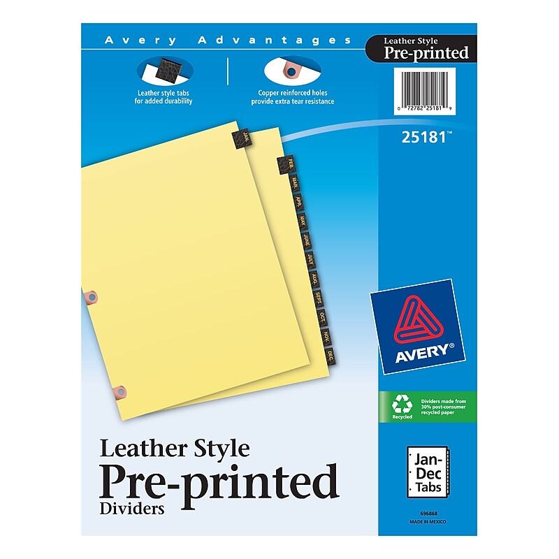 Avery Pre-Printed Monthly Dividers, 12-Tab, Black/Gold (25181) image 1