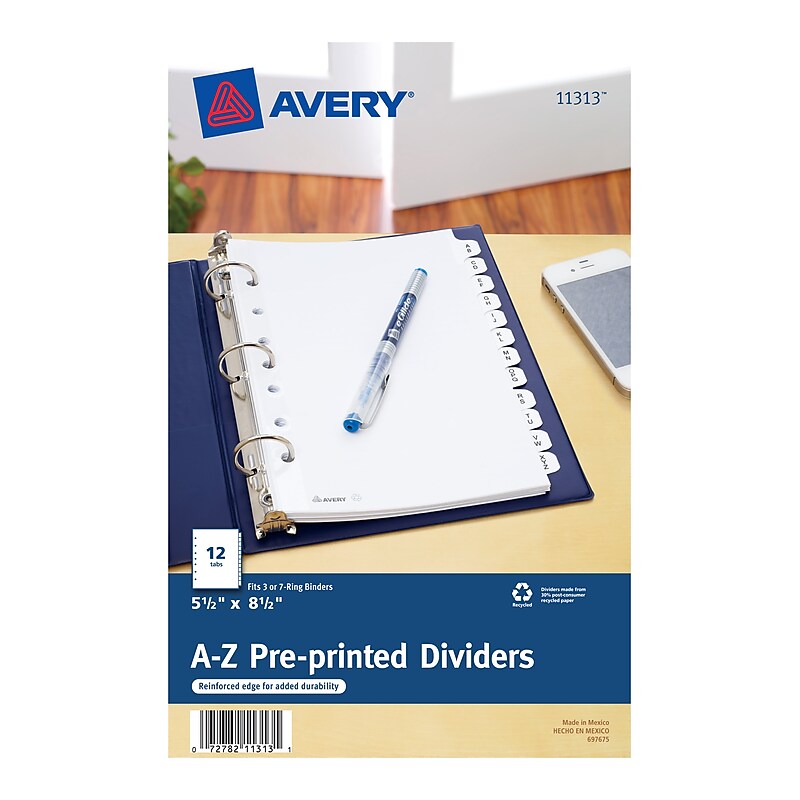 Avery Pre-Printed Mini Paper Dividers, A-Z Tabs, White (11313) image 1