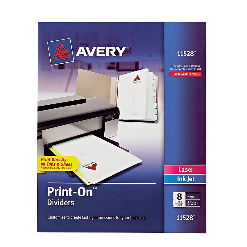 Avery Print-On Paper Dividers, 8 Tabs, White (11528) image 1