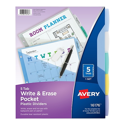 Avery Plastic Divider Write-On with Expanding Pockets 16179 New 8 Tabs 