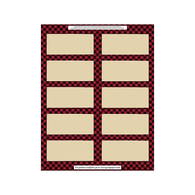 Great Papers Buffalo Plaid Laser/Inkjet Shipping Labels, 2" x 4", Multicolor, 10 Labels/Sheet, 5 Sheets/Pack (2019112) image 1