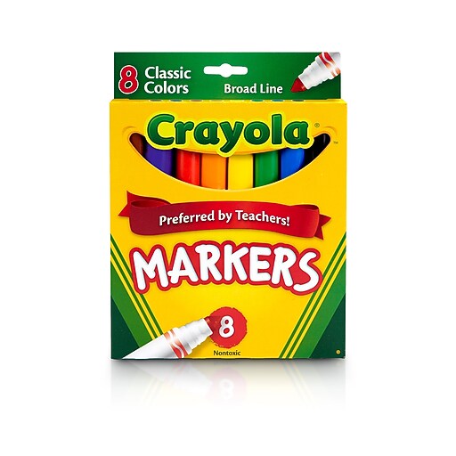 Crayola Kid's Markers, Broad Line, Assorted Colors, 8/Box (587708