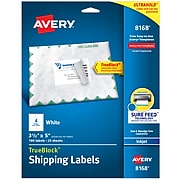 Avery TrueBlock Inkjet Shipping Labels, Sure Feed Technology, 3 1/2" x 5", White, 100 Labels Per Pack (08168)