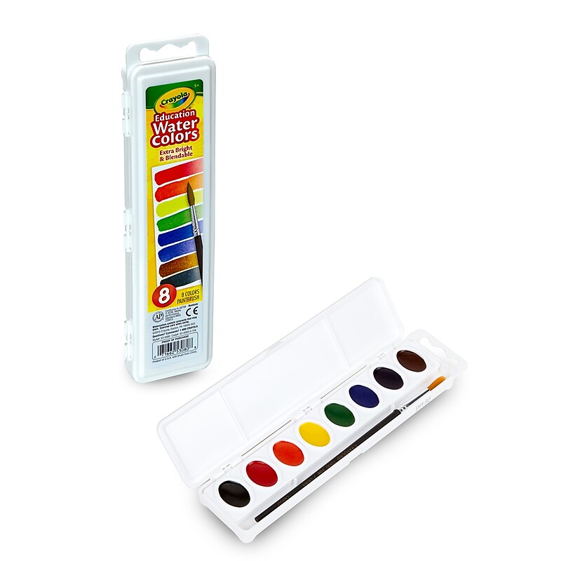 Crayola Oval-Pan Watercolor Mixing Set, Matte Finish, Assorted Colors, 8/Set (53-0080) image 1