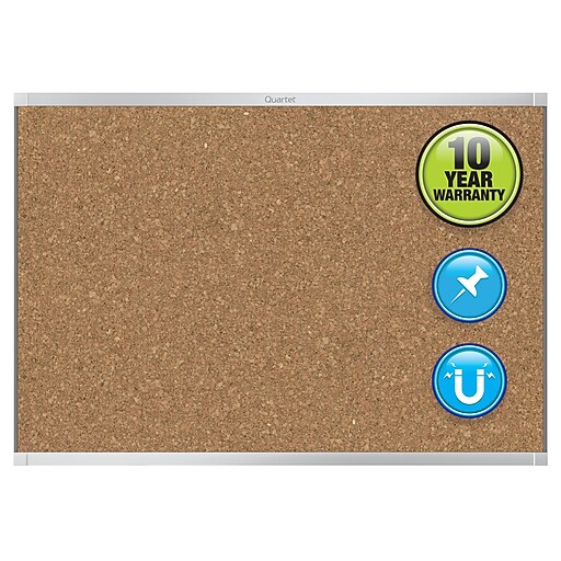 Prestige® 2 Cork Bulletin Board, 3' x 2', Silver Finish