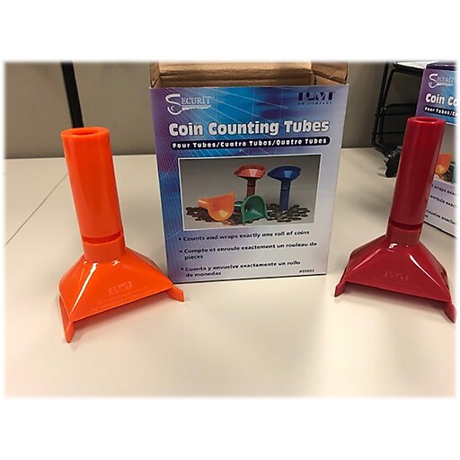 CONTROLTEK Coin Counting Tubes, 1 Compartment, Assorted Colors, 4/Pack