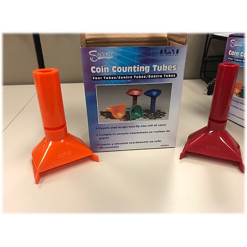 CONTROLTEK Coin Counting Tubes, 1 Compartment, Assorted Colors, 4/Pack (560077) image 1