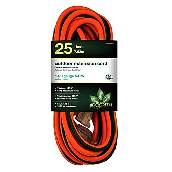 GoGreen Power 14/3 25' Heavy Duty Extension Cord, Lighted End, Orange (GG-13825)