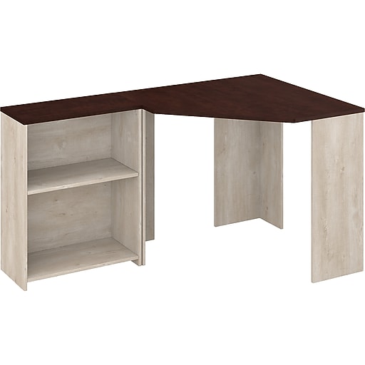 Bush Furniture Townhill 34" Corner Desk with Bookcase, Washed Gray