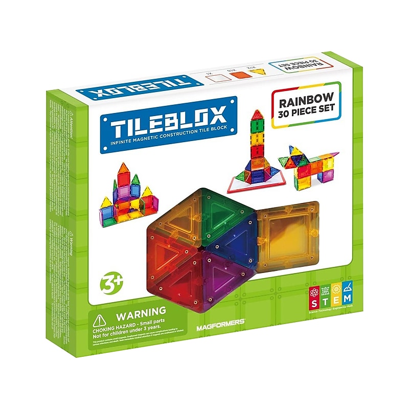 TileBlox Rainbow STEM Certified Magnetic Building Blocks, 30 Pieces/Set (1030003) image 1