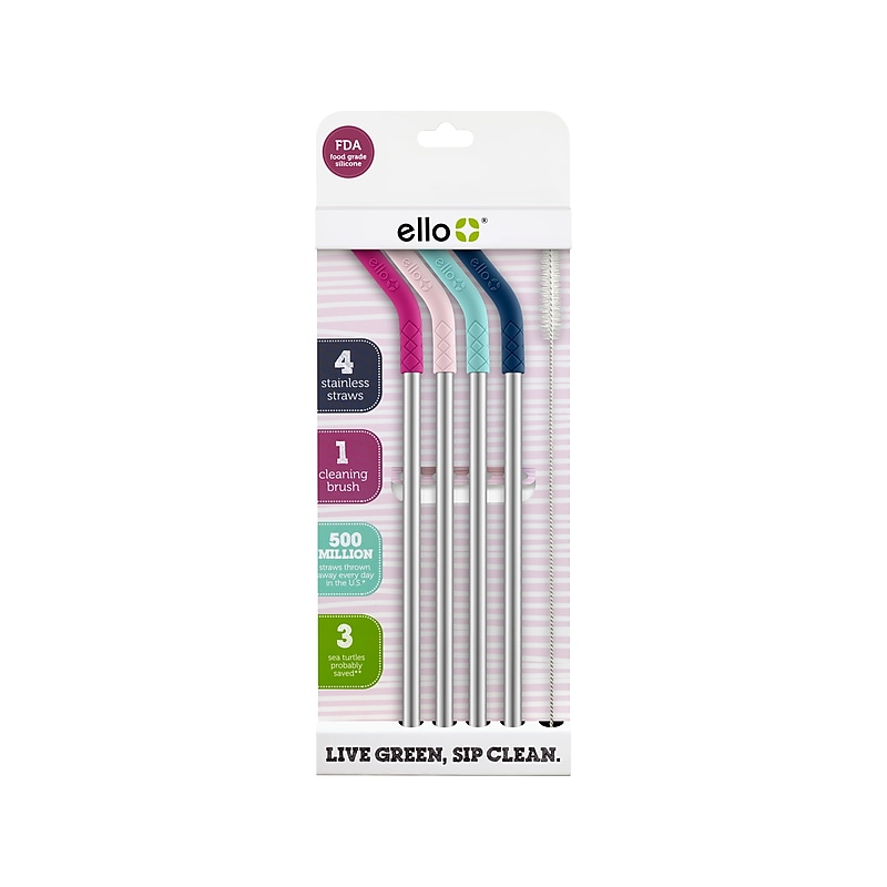 ello June Breeze Stainless Steel Straws, 9.75"L, 4/Pack (499-4289-914-24) image 1