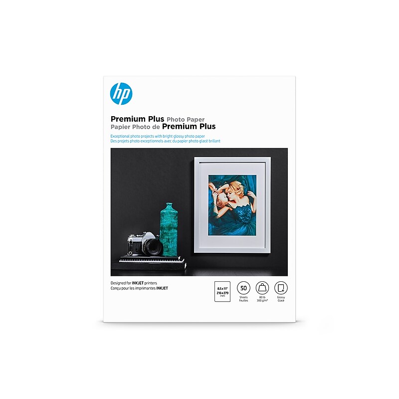 HP Premium Plus Glossy Photo Paper, 8.5" x 11", 50 Sheet/Pack (CR664A) image 1