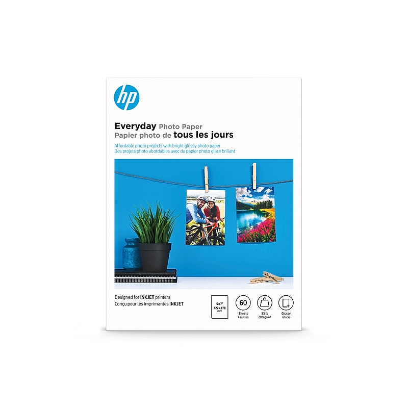 HP Everyday Photo Paper, Glossy, 5" x 7", 60 Sheets/Pack (CH097A) image 1