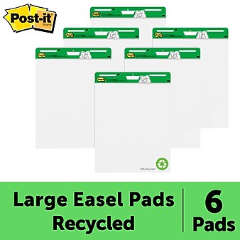 Post-it® Super Sticky Recycled Easel Pad, 25" x 30", White, 30 Sheets/Pad, 6 Pads/Pack (559RP-VAD6)