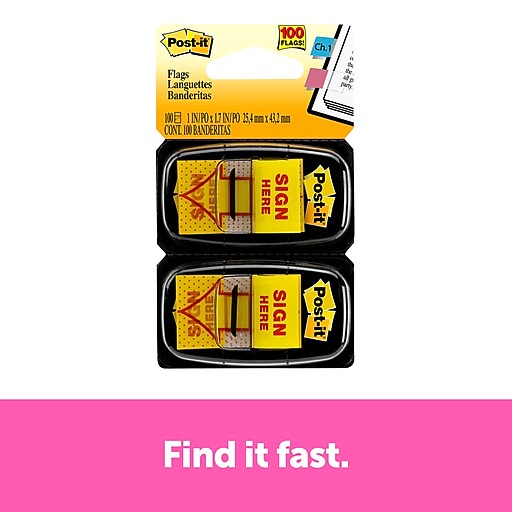 Postit® 'Sign Here' Message Flags, Yellow, 1", 100 Flags/Pack (680SH2) at Staples