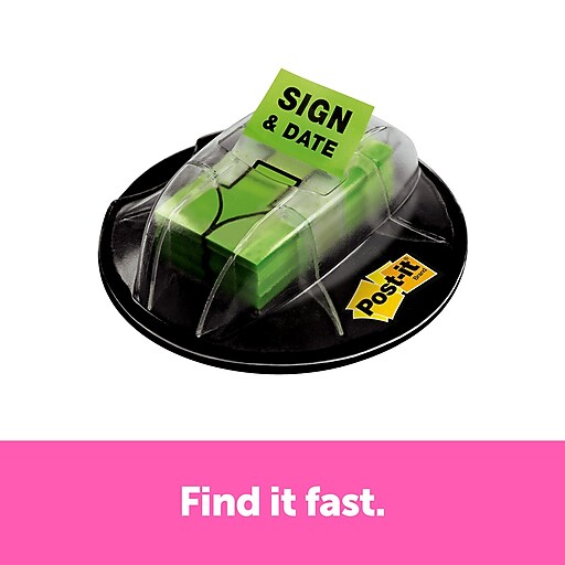 Postit® 'Sign & Date' Message Flags, .94" Wide, Green, 200 Flags/Pack (680HVSD) Staples