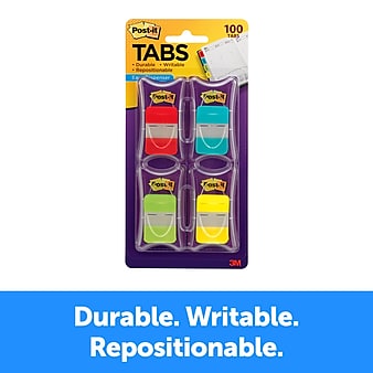 Post-it Tabs, 1" Wide, Assorted Solid Colors, 100 Tabs/Pack (686-RALY)