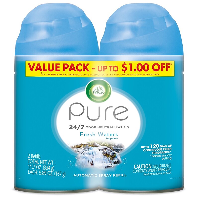 Air Wick Freshmatic Ultra Automatic Aerosol Air System Refills, Fresh Waters, 3 Double Packs/Carton (6233882093CT) image 1