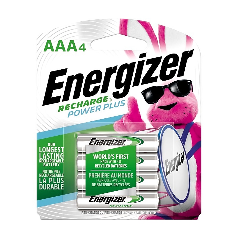 Energizer Max Rechargeable AAA NiMH Batteries, 4/Pack (EVENH12BP4) image 1
