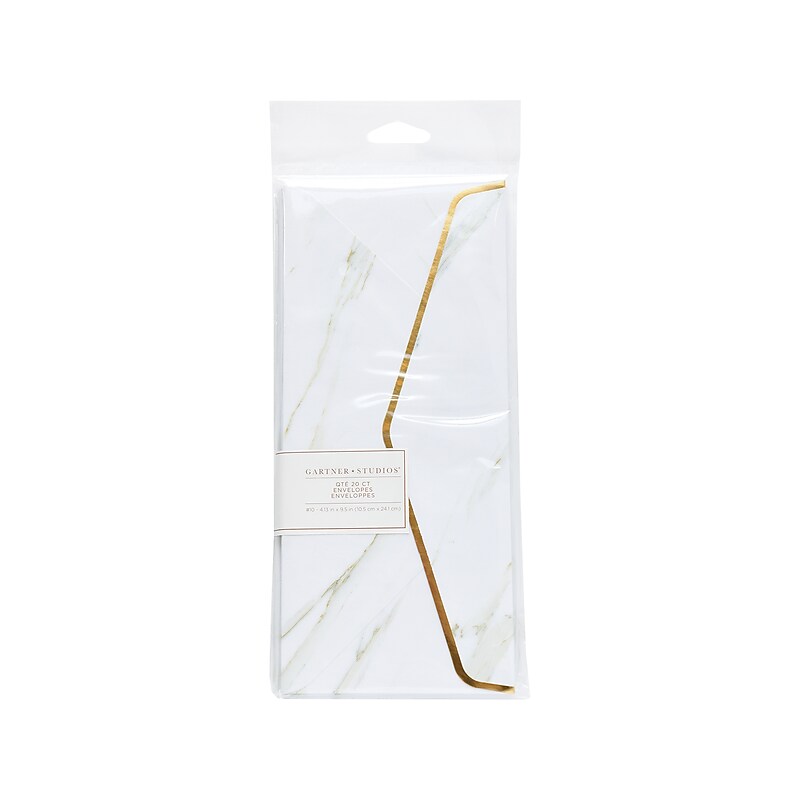 Gartner Studios Gummed #10 Envelope, 4.12" x 9.5", Marble/Gold Foil, 20/Pack (27513) image 1