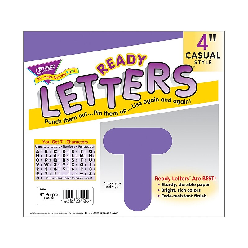 TREND enterprises, Inc. Ready Letters Multi-Themed Letters and Numbers, Purple 72/Pack image 1