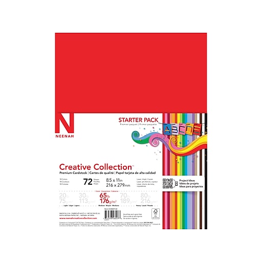 Neenah Paper Creative Collection 65 lb. Cardstock Paper, 8.5 x 11,  Assorted Colors, 72 Sheets/Pack (46407-02)