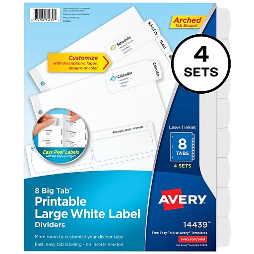 Avery Big Tab Printable Large White Label Dividers with Easy Peel 14439