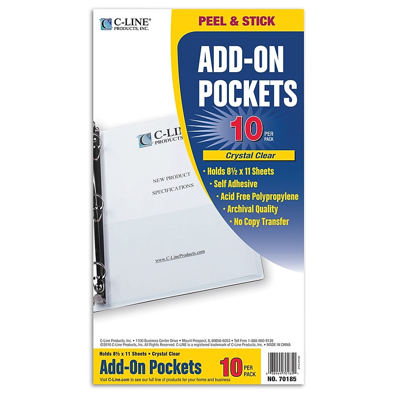 Peel & Stick Add-On Filing Pockets, 8-3/4 x 5-1/8, 10/Pack image 1