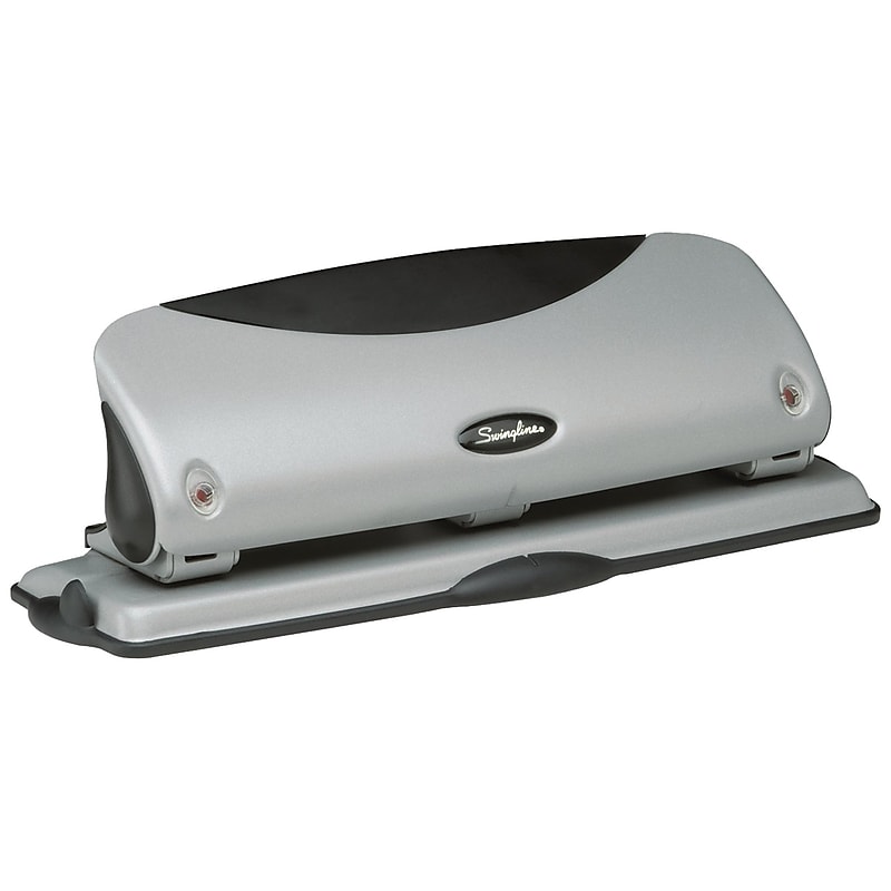 Swingline EasyView Desktop 3-Hole Punch, 12 Sheet Capacity, Silver/Black (74063) image 1