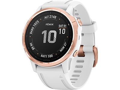 Garmin fēnix 6S Pro Multisport GPS Watch, Rose Gold-Tone with White Band  (010-02159-10)