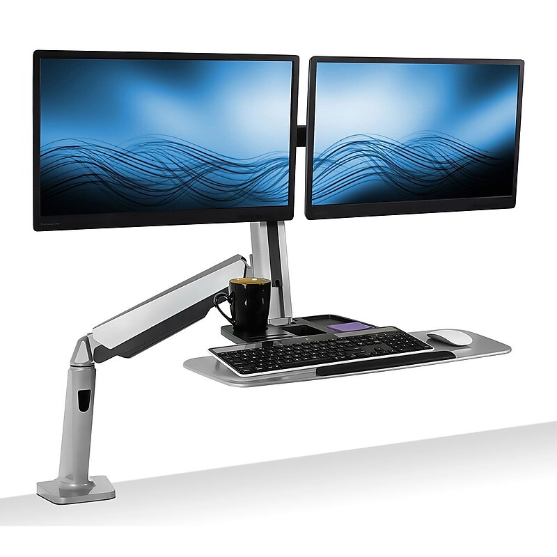 Mount-It! Sit Stand Desk Mount Workstation, Dual Monitor Standing Desk Converter, Full Motion Arm, Height Adjustable (MI-7904) image 1