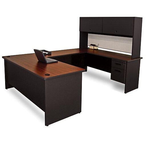 Pronto Desk 72" x 102" 'U' Shape Double File Pedestal with Overhead