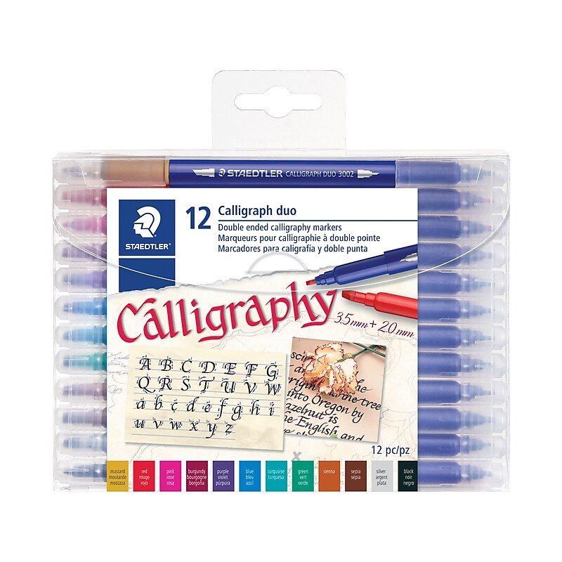 Staedtler Calligrapgh Duo Water Based Markers, Twin Tip, Assorted Colors (3002TB12LU) image 1