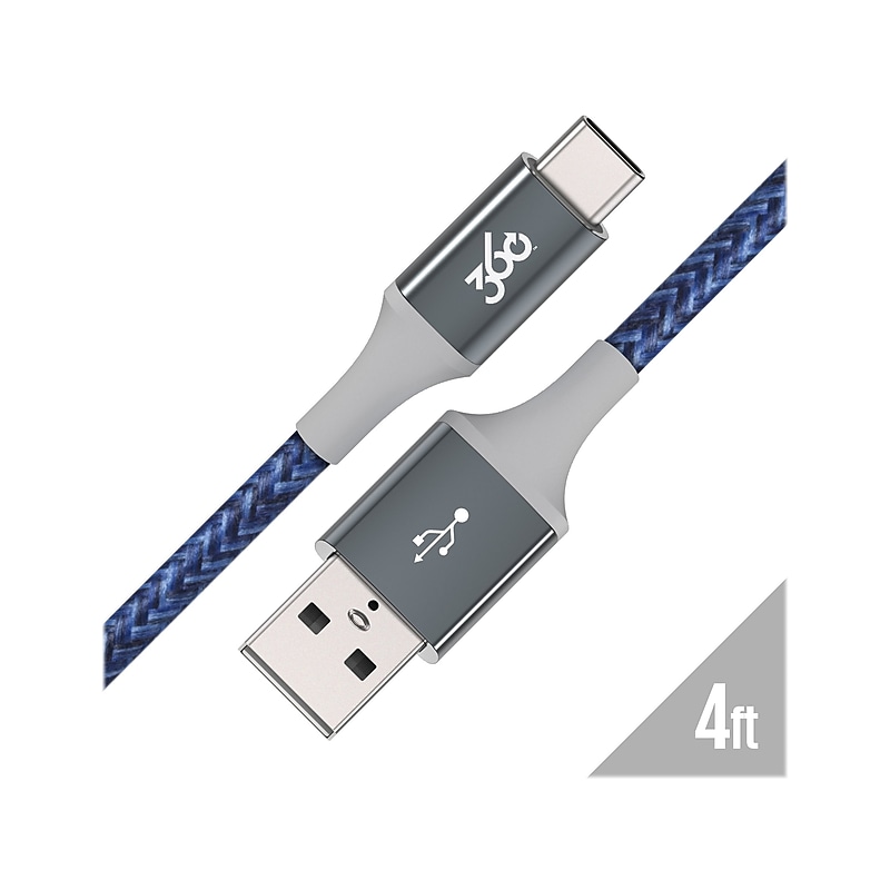 360 Electrical Braided USB C USB A 4" Cable, Navy (360654-NV) image 1