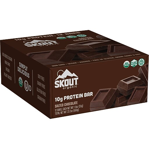 Skout Organic Protein Bars, Salted Chocolate, 1.94 Oz., 12/Carton (12
