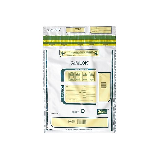SafeLok Series D Deposit Bags, 1 Compartment, White, 100/Pack (585094